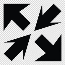 Four Arrows Point In Icon Zoom In 
 Out 4 Points Gesture Inside Target Black White Outline Shape Vector Clipart Graphic Illustration Artwork Sign Symbol 19