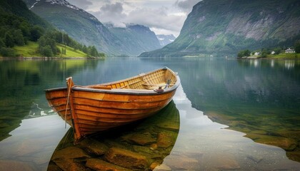 Wall Mural - Norway boat in a lake