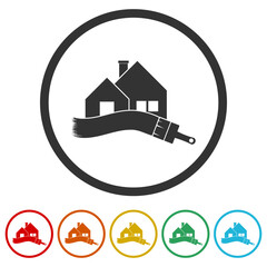 Sticker - House Paint Logo. Set icons in color circle buttons