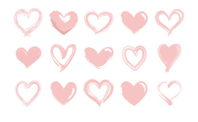 Wall Mural - Heart shape illustrations made with brush stroke. Vector collection of hand drawn grunge Valentine hearts. Isolated on white background.