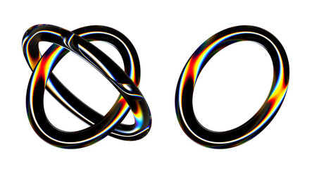 Wall Mural - futuristic rings 3d illustration, modern geometric shape background, glass dispersion effect