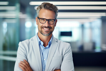 Created with generative AI picture of confident office worker IT specialist system administrator manager