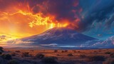 The Kilimanjaro volcano erupted and spewed molten lava into the atmosphere with force. Generated by AI