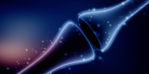 Wall Mural - synapse and neuron cells sending electrical chemical signals. 3d rendering