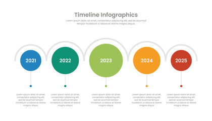 Circle infographic timeline template with five year periods for business presentation