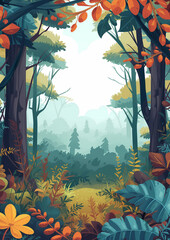 Wall Mural - Colorful Forest Vertical Illustration with Copy Space