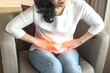 © Chinnapong - Abdominal pain in woman with stomachache illness from menstruation cramps, stomach cancer, irritable bowel syndrome, pelvic discomfort, Indigestion, Diarrhea or GERD (gastro-esophageal reflux disease)