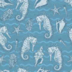 Sticker - Marine fauna pattern seamless monochrome