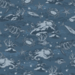 Sticker - Ocean fauna pattern seamless monochrome