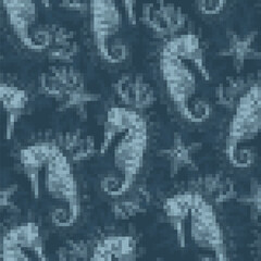 Sticker - Sea horses pattern seamless monochrome