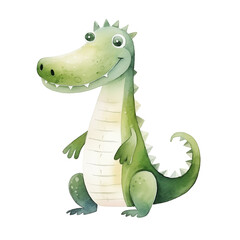 Wall Mural - Cute watercolor crocodile illustration isolated on white background.