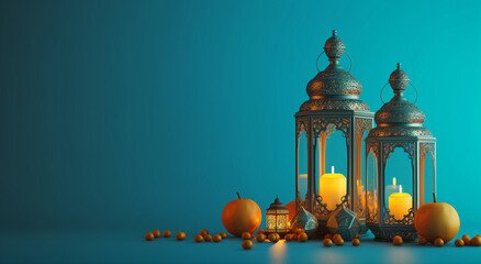 Wall Mural - Copy space of ramadhan vintage lantern with Empty space for product and text