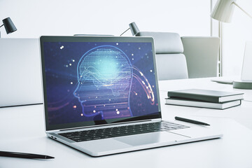 Wall Mural - modern computer monitor with creative artificial intelligence symbol. neural networks and machine le