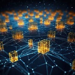 Wall Mural - Cyber big data flow. Blockchain Mustard data fields. Network line connect stream