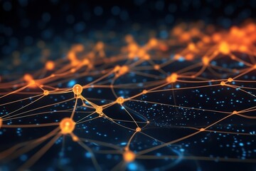 Wall Mural - Cyber big data flow. Blockchain Orange data fields. Network line connect stream