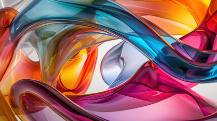 Poster - Abstract 3D colorful arrangement of swirly glass tubes, in style of photorealistic compositions, fluidity, dark table processing, irregular shapes, clear colors, multilayered