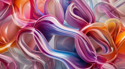 Poster - Abstract 3D colorful arrangement of swirly glass tubes, in style of photorealistic compositions, fluidity, dark table processing, irregular shapes, clear colors, multilayered