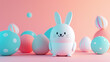 Easter set of greeting cards, holiday covers, posters, flyers design in 3d realistic style with egg and bunny. Modern minimal design for social media, sale, advertising, internet
