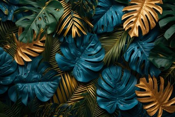 Aufkleber - A plethora of green and gold leaves intricately intertwined, creating a stunning and vibrant tapestry of colors in nature