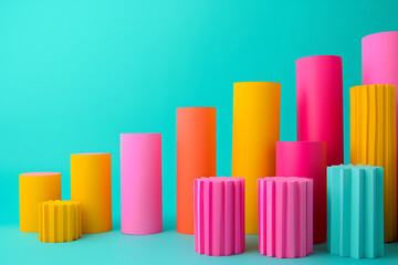 colorful stacked bar graph against a turquoise backgr