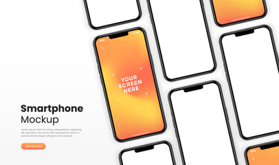 Poster - 3D realistic high quality smartphone mockup with isolated background. Smart phone mockup collection. Device front view. 3D mobile phone with shadow on white background.