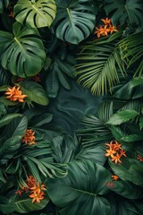 Aufkleber - green leaves and orange flowers. The leaves are lush and vibrant, while the flowers add a pop of color to the scene