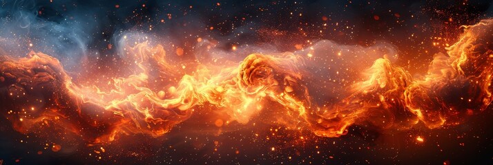dramatic fire and billowing smoke against a black background. the flames dance and the smoke swirls,