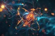 Atomic structure Orbital spin of an atom, nucleus, electron, neutron, illustration, 3D render, concept, science theme.