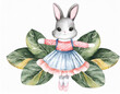 Watercolor cute ballerina bunny illustration, greeting cards, baby and kids artworks, textile graphics.
