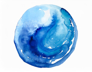Wall Mural - blue watercolor paint round shape with liquid fluid isolated
