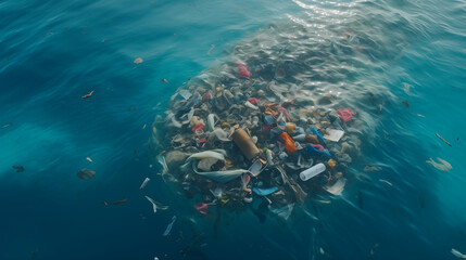 Wall Mural - Ocean pollution floating , net, plastic debris, natural disaster