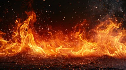 Poster - fire flames against a deep black background. The flames are vibrant, creating a captivating display of power and energy