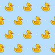 Seamless pattern with cute сartoon bath duck on blue - funny background for Your textile design