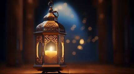 Poster - Lantern with burning candle on dark background. Ramadan Kareem concept