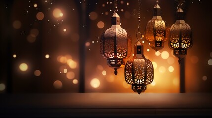 Poster - Lanterns for Ramadan Kareem. Bokeh background