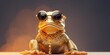 A unique gold frog wearing sunglasses and a chain around its neck. Perfect for adding a touch of humor and style to your design projects