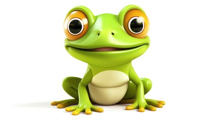 Sticker - A green frog with big eyes sitting on a white surface. Perfect for nature and animal themed projects