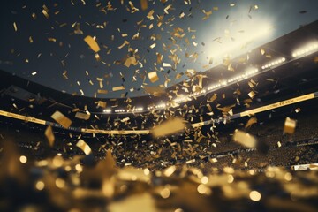 Canvas Print - A stadium filled with lots of gold confetti. Perfect for sports events and celebrations