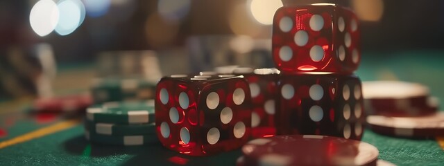 Wall Mural - a casino table with a stack of poker chips