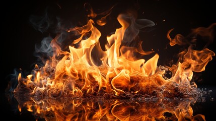 Poster - The intense flames create a vivid contrast against the dark surroundings