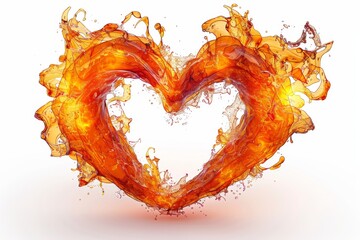 Wall Mural - heart-shaped formation made entirely of flames, contrasted against a clean white background