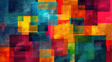Abstract Grunge Background With Multicolor Squares, Digitally Generated Image
