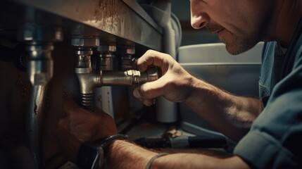 Wall Mural - A man is working on a machine in a kitchen. Suitable for industrial or food production concepts