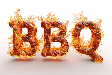 word BBQ created with flames, illuminating against a dark background with distinct intensity and motion