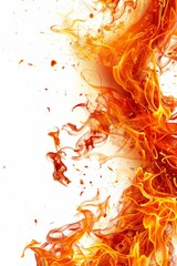 Poster - fire burning brightly on a white background, illuminating the intensity and heat of the flames