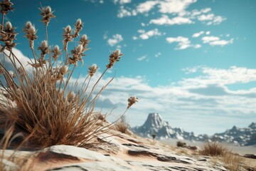 Wall Mural - A scenic view of a desert with a majestic mountain in the background. Perfect for travel or nature concepts