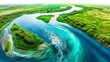 Watercolor summer river landscape vector illustration

