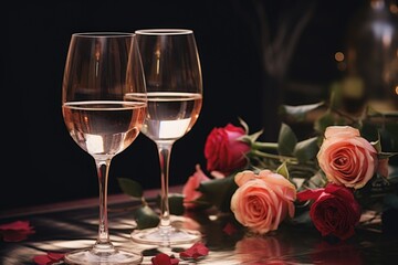 Poster - Two wine glasses on a table, perfect for restaurant or celebration concept