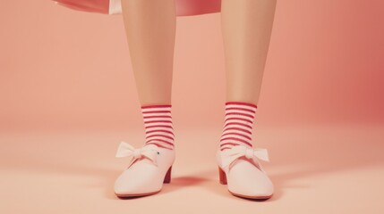 Wall Mural - Close-up image of a person's legs in white shoes and striped socks, suitable for fashion or lifestyle concepts