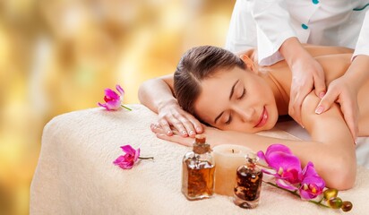 Canvas Print - Massage on young female at a spa for relax